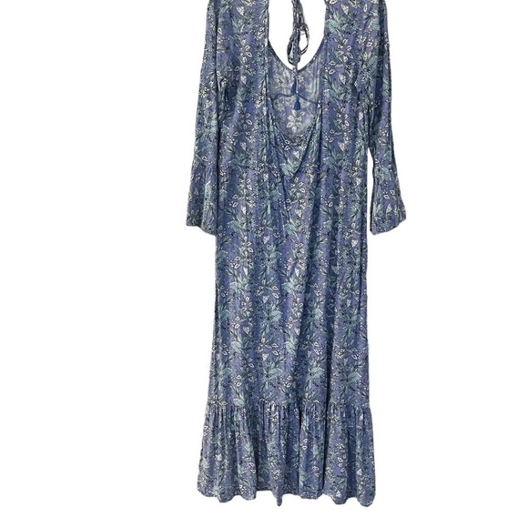 Miss Komo’do Blue Tropical Print Maxi Dress Ruffled Hem Flare Sleeves Sz L/XL - Picture 2 of 12